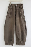 Button-Detail High-Waist Barrel Jeans