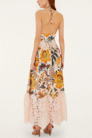 Floral Halter Lace Maxi Dress