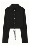 Tie-Waist Button-Front Long Sleeve Blouse