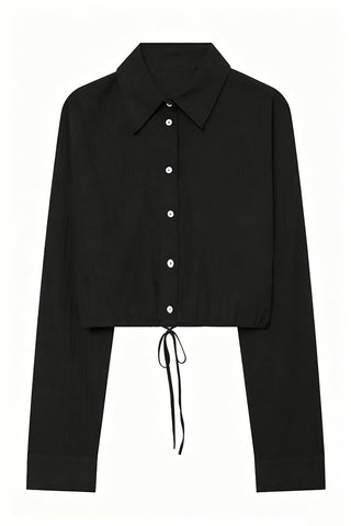Tie-Waist Button-Front Long Sleeve Blouse