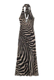 Zebra Print Halter Tie-Neck Maxi Dress