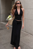 Halter Neck Draped Two Piece Set