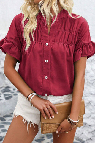 Button-Up Ruffled Sleeve Blouse