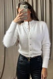 Mock Neck Button-Front Fuzzy Knit Cardigan