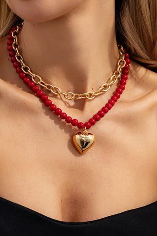 Beaded Toggle Bar Heart Charm Necklace