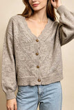 V-Neck Pointelle Knit Button-Front Cardigan