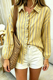 Striped Button-Up Ruffled Blouse