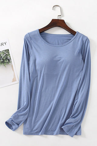 Long Sleeve Scoop Neck Bra Top