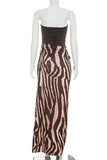 Strapless Ruched Waist Animal Print Maxi Dress
