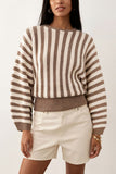Striped Ribbed Hem Crew Neck Sweater
