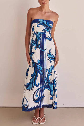 Strapless Printed Midi Vacation Dress