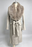 Faux Fur Collar Tie-Waist Midi Coat