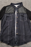 Sheer Sleeve Button-Front Denim Shirt