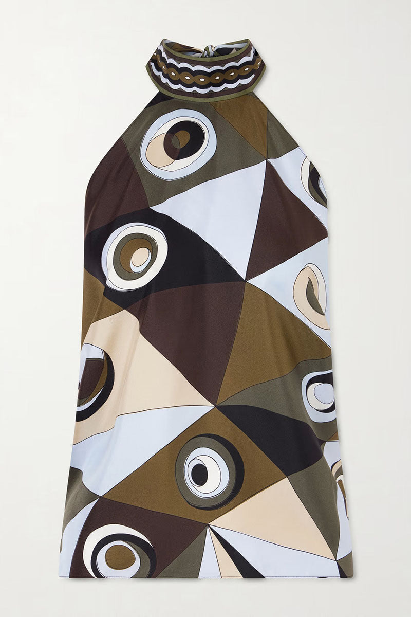 Abstract Geometric Halter Skirt Set