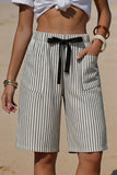Drawstring Striped Pocket Casual Shorts