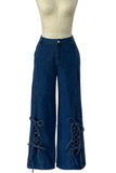 Lace-Up Side Wide-Leg Straight Jeans