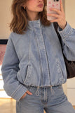 Stand Collar Zip-Up Drawstring Hem Jacket