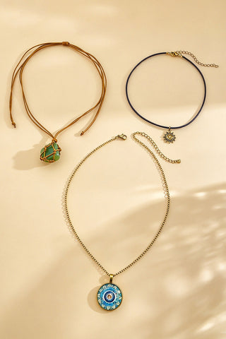 Layered Cord Chain Pendant Necklace Set