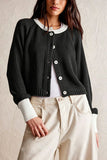 Contrast Trim Ribbed Button-Front Cardigan