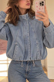 Stand Collar Zip-Up Drawstring Hem Jacket