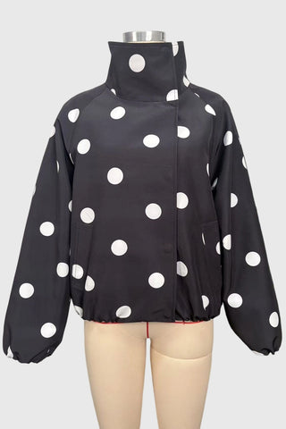 Polka Dot Stand Collar Zip-Up Jacket