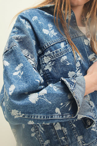 Floral Print Oversized Denim Jacket