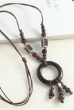 Wooden Ring Beaded Cord Necklace