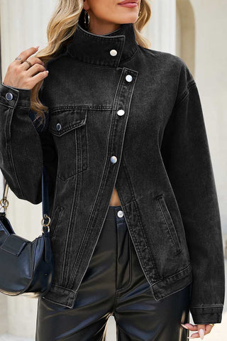 Stand Collar Asymmetric Button-Front Jacket