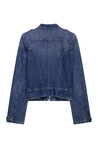 Zip-Front Cropped Denim Jacket
