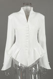 Stand-Collar Peplum Button-Front Blazer