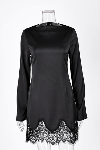 Long-Sleeve Lace-Trim Casual Dress