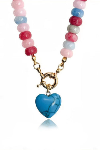 Multi-Strand Beaded Necklace with Heart Charm