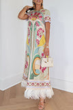 Fringe Short Sleeve Floral Maxi Dress