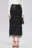 Sequin Fringe High-Waist Midi Skirt