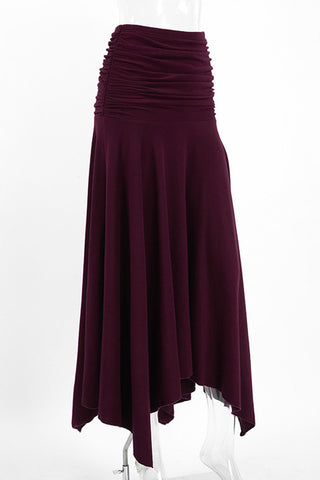 Ruched High-Waist Asymmetrical Midi Skirt