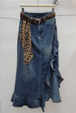 Ruffle Hem Asymmetrical Denim Skirt
