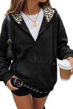 Leopard Detail Zip Front Hoodie