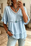 Hollow V-Neck Fringe Flutter Sleeve Top