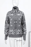 Paisley Knit Zip-Up Cardigan