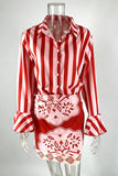 Striped Bell Sleeve Wrap Skirt Set