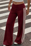 Striped Wide-Leg Fold-Over Casual Pants