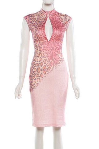 Leopard Print Sleeveless V-Neck Bodycon Dress