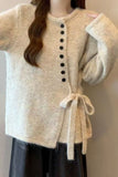 Button-Front Tie-Waist Knit Cardigan