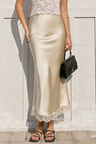 Satin Lace Trim Mermaid Maxi Skirt