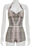 Snake Print Halter Bodycon Mini Short Set
