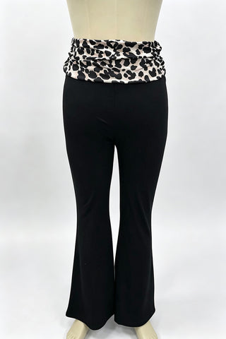 Polka Dot Ruched Waist Flare Casual Pants