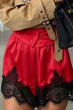 Lace Hem Elastic Waist Casual Shorts