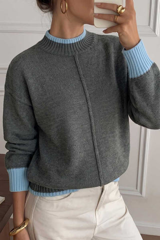 Contrast Ribbed Mock Neck Knit Sweater