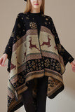 Geometric Print Open Front Knit Poncho