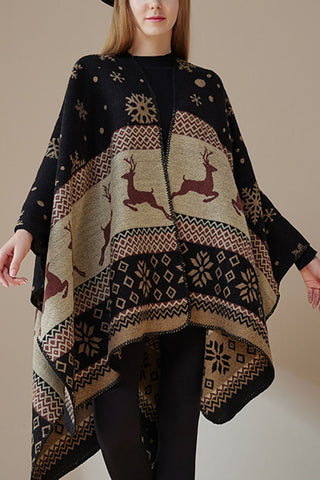 Geometric Print Open Front Knit Poncho